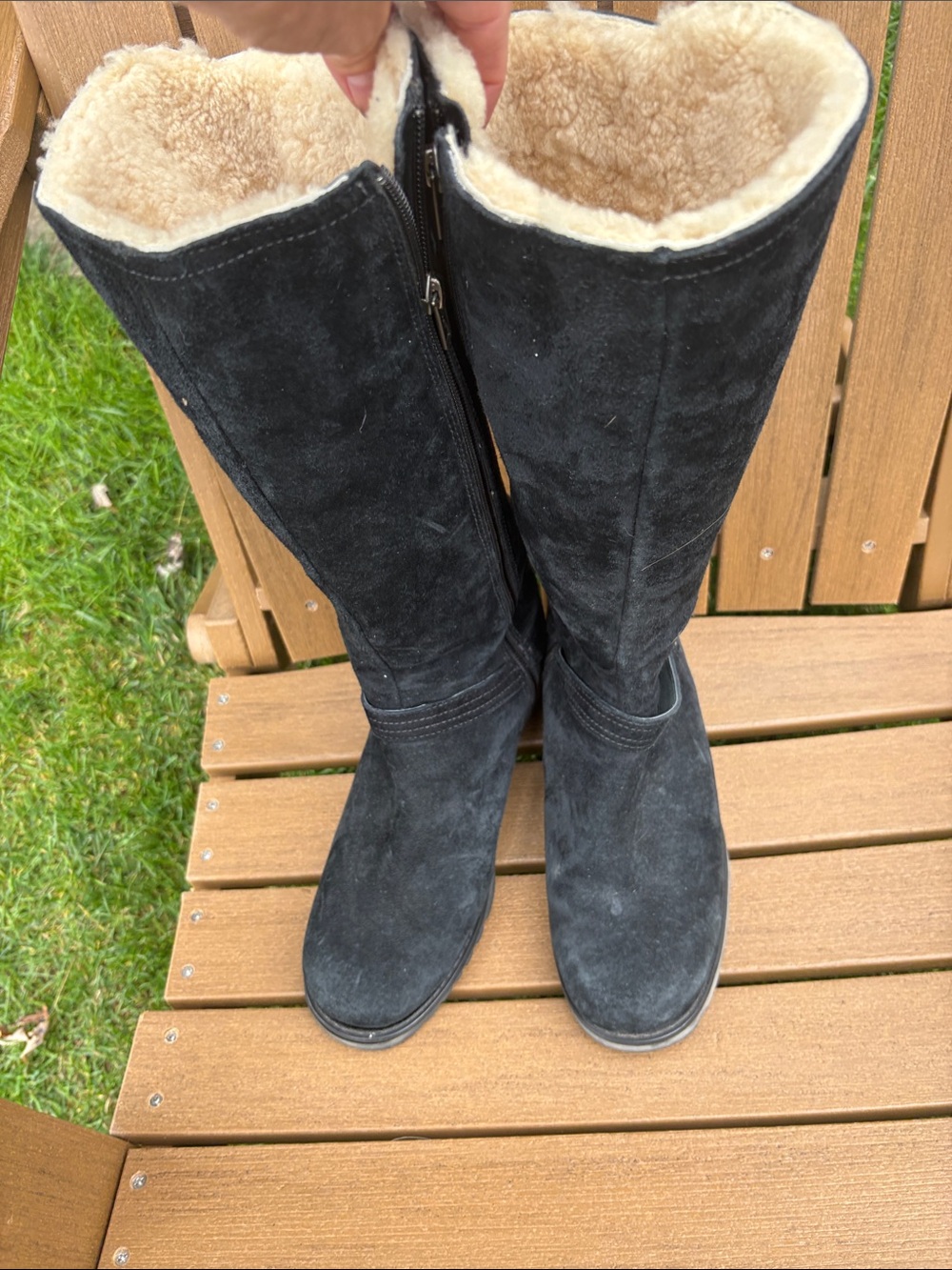 Women’s Black Suede Tall Winter Boots with Shearling Lining